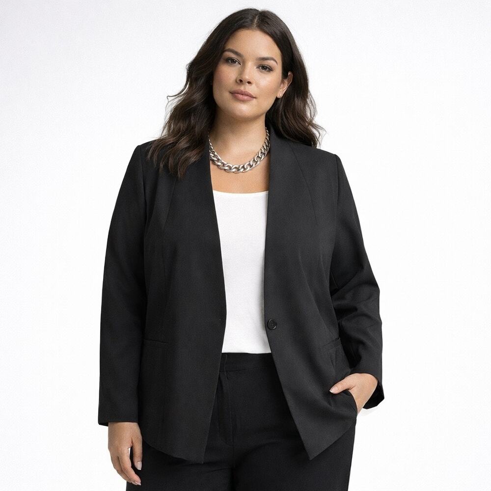 Eileen Fisher Black Blazer 16 “Tropical” Viscose Wool Blend Career Special Event